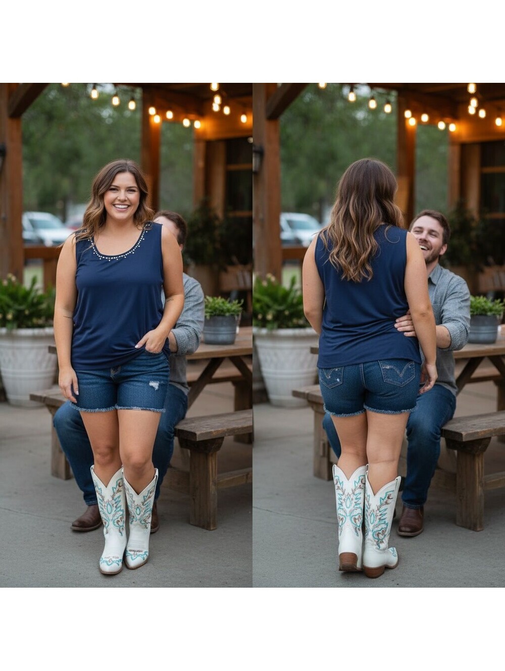 1712 - Ruby Rd. Navy Blue Sleeveless Top with Pearl Beaded Neckline, Size 1X
